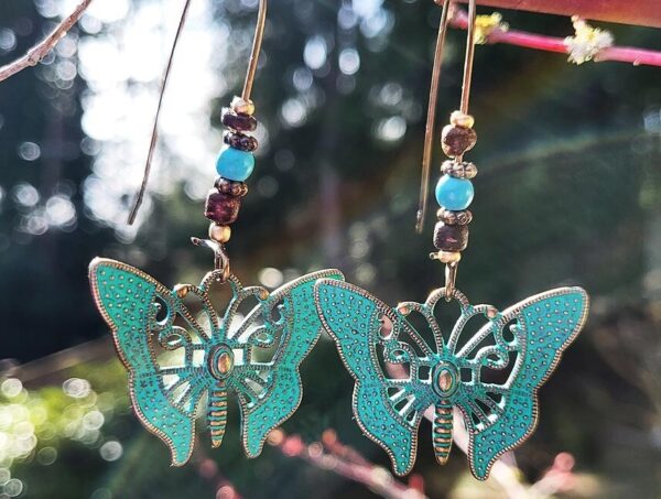 Turquoise Bronze Butterfly Earrings